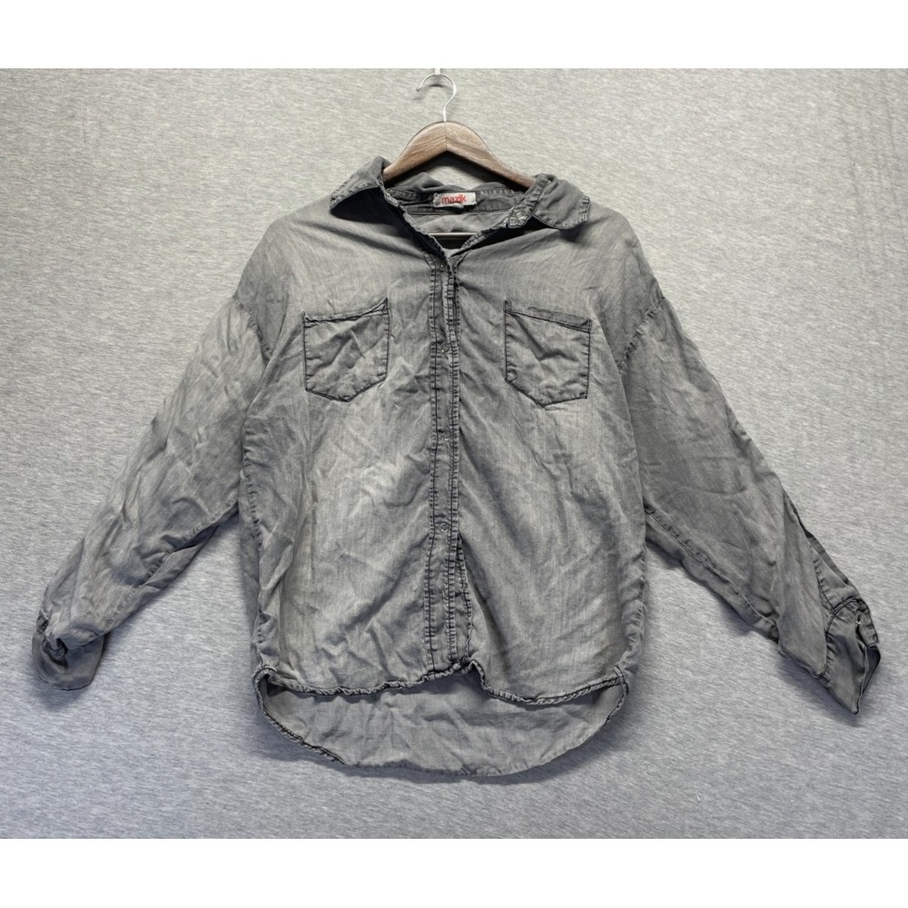 Mazik Shirt Womens Small Faded Gray Cotton Collared High Low Hem Snap Front